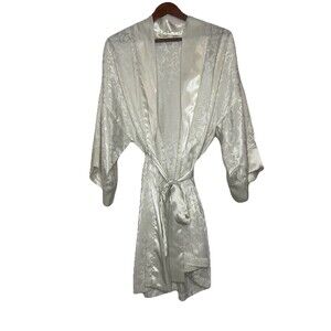Victoria's Secret Gold Label Women's White Satin Robe Floral Bridal O/S Vintage